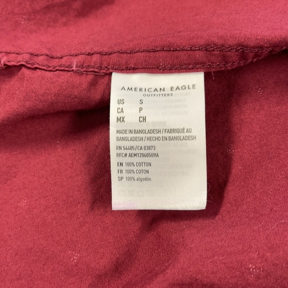 American Eagle Burgundy Cotton Short Sleeve Shirt - Picture 8 of 10